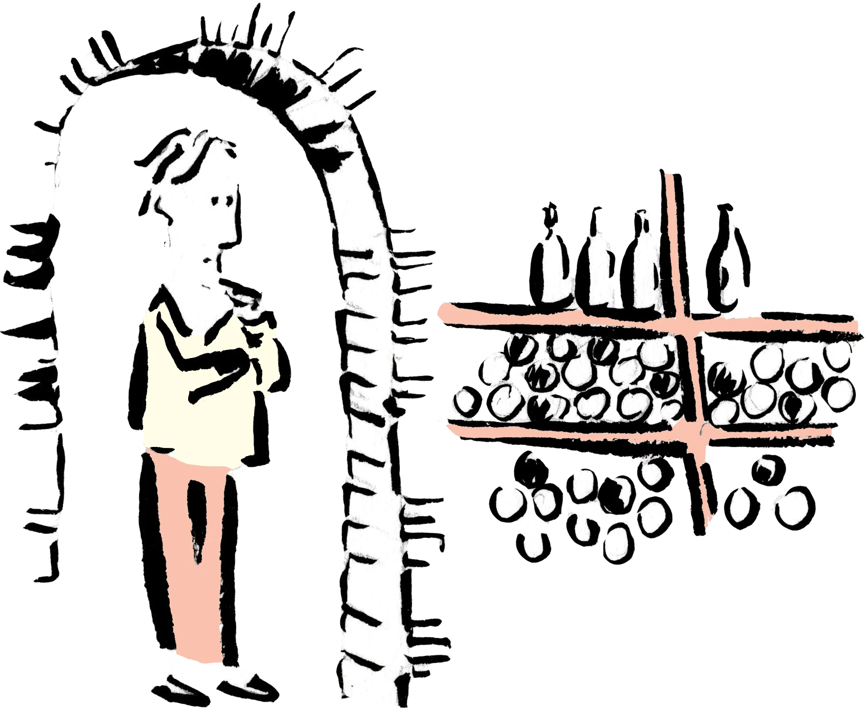 person in wine cellar illustration